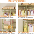 Ulif F4R Heavy Duty Clothes Rack(With Lockable Wheels )Rolling Clothing Racks for Hanging Clothes，Adjustable Closet Organizer System，Portable Garment Rack 45"W x 15.8"D x 73.5"H，Max Load 650LBS,Gold