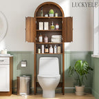 Arched Over The Toilet Storage Cabinet with Fluted Doors, 4 Tier Small Bathroom Shelf Organizer, Mid Century Modern Bathroom Cabinet with Adjustable Shelf, Slim Narrow Arch Toilet Rack, Walnut