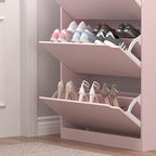 Shoe Cabinet with 3 Flip Drawers, Hidden Wood Shoe Cabinet,Freestanding Shoe Storage Cabinet for Entryway Hallway.White. 47.2" H*31.5" W*9.45" D (Pink)