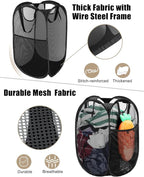 HOUSE AGAIN Mesh Popup Laundry Hamper, [Reinforced] Collapsible Laundry Basket, Foldable Pop Up Hamper with Durable Handles, Easy to Open and Fold for Dorm, Laundry Room, Bedroom, Travel, (Black)