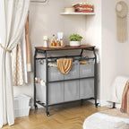 Hoctieon 3 Section Laundry Sorter Cart with Ironing Board, Laundry Hamper with Shelf and Rolling Wheels, Heavy Duty Laundry Basket Organizer, Large Clothes Separator Hamper with Removable Bags, Gray