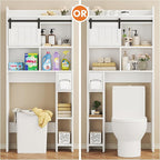 Semoic Over The Toilet Storage Cabinet, Over The Toilet Shelf with Sliding Door & Toilet Paper Holder Stand, Bathroom Above Toilet Storage, Home Space-Saving Toilet Rack for Bathroom, Restroom,White
