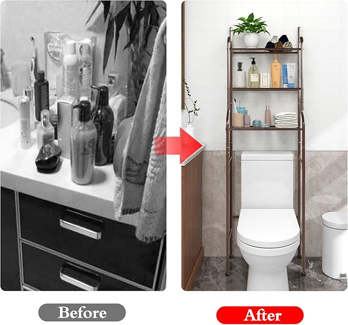 3-Shelf Bathroom Organizer Over The Toilet Space Saver Over The Toilet Rack Bathroom Corner Stand Storage Organizer, Brown