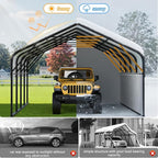 12x20 Metal Carport, Heavy Duty 2-Car Carport Canopy, CarPorts with Removable Polyethylene Sidewalls, Galvanized Steel Roof Car Tent Garage