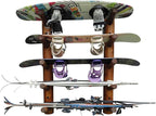 5-Place Wall-Mounted Skis/Snowboard Log Rack - Poles & Ski Wall Mount, Snowboards Wall Rack, Indoor & Outdoor Ski Holders for Walls, Hangers for Skis Indoor Storage - Canyon Brown