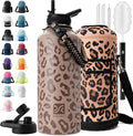 Insulated Water Bottle | Thickened Stainless Steel for Gym and Hiking with Straw, Carrier Bag, Handle Strap | BPA-Free 87 oz