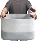 Large Cotton Rope Storage Basket with Leather Handles, Laundry Hamper Basket, 20 "L x 14" W x 12 "H, Durable & Stylish Organizer for Home.(Large Light Gray )
