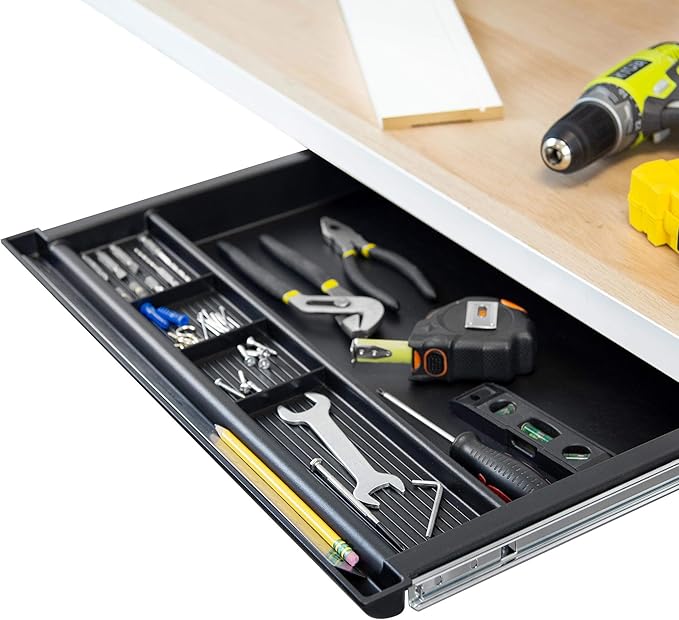 MOUNT-IT! Large Under Desk Pencil Drawer | 21.25” W, Ball Bearing Slide-Out Organizer for Office Supplies, Paper & Pencils | Fits Desks Over 1” Thick, Adjustable Extension 16.25”–28”
