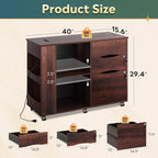 DEVAISE File Cabinet with Lock, 3 Drawer Rolling Mobile Lateral Filing Cabinets with Charging Station Printer Stand with Open Storage Shelves Fits A4 or Letter Size for Home Office Brown Oak