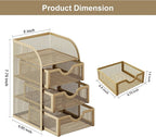 EasyPAG Mesh Desk Organizer with 3 Drawer Office Desktop Organizers and Accessories Stationery Caddy for Office, Home, Students, Gold