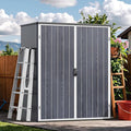 Devoko 5x3 FT Resin Outdoor Storage Shed with Floor, Plastic Outdoor Storage Cabinet, Waterproof Vertical Tool Shed with Lockable Door for Patio, Garden, Backyard, Dark Gray