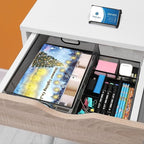 Drawer Organizers, 3 Sets Metal Mesh Desk Drawer Organizer Trays, 2 Desktop Organizers with 2 Pcs Phone Brand Card Holders, Desk Drawer Box Tray for Office, Bathroom, Kitchen, Makeup, Vanity