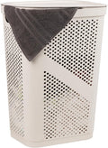 Mind Reader Slim Laundry Hamper with Lid, 60L Clothes Basket, Ventilated Plastic, Ivory