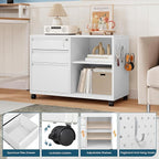MIIIKO File Cabinet 3 Drawer, White Filing Cabinets with Shelf, Home Office Rolling File Storage Cabinet with Lock, Metal Printer Stand with Casters Office Storage A4, Letter Legal File Folders