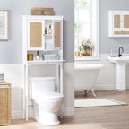 Spirich Over The Toilet Storage Cabinet with Rattan Doors, Over Toilet Bathroom Organizer with Tilt-Out Cube and Adjustable Shelf