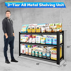 3-Tier Garage Shelving Heavy Duty，48" W Metal Shelving Unit for Garage, 1650 lbs Load Capacity Utility Rack Shelves＆ Garage Shelves, 48”W x 18”D x 39”H(Black)