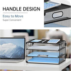 Daltack 3-Tier Paper Organizer with Handle, Mesh Desk Organizer Letter Tray, Paper Tray Organizer File Organizer for A4 File Folder, Black, 2 Pack