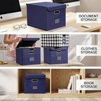 Collapsible File Box with Lid & Plastic Slide - Hanging Document Organizer for Office/Home, 14.96x12.6x10.83 Inch,Dark Blue, 2 Pack (No Folders Included)