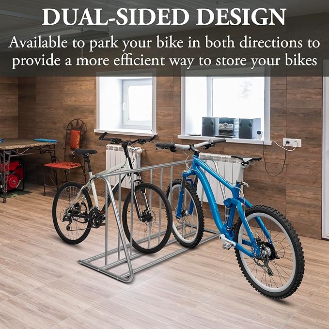 MyGift Large Silver Metal Double Sided Vertical Grid Bicycle Park Rack Stand, Floor Standing Bike Storage Holder for Indoor Garage or Outdoor Parking, 6-Bicycle Capacity