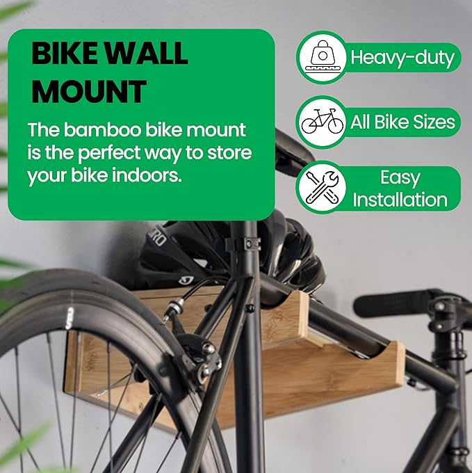 Bike Wall Mount - COR Indoor Bicycle Rack | Bamboo Bike Rack Storage with Removeable Shelf
