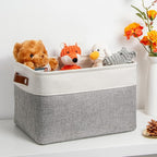 DULLEMELO Collapsible Rectangle Storage Basket for Shelves/Closets - Organize Clothes, Toys, Towels, Books, Laundry, Nursery, Dog Toys - Empty (White & Gray)