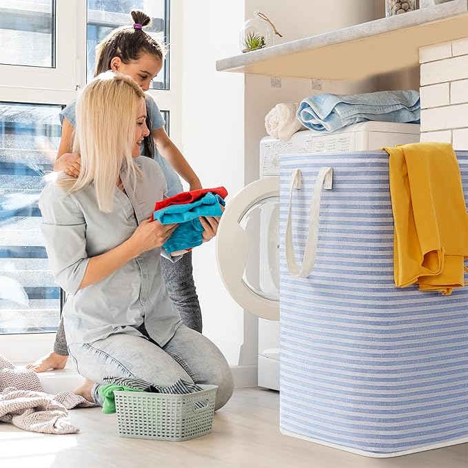 Lifewit 1 Pack Laundry Basket 80L Each, Collapsible Clothes Hamper with Reinforced Handles, Freestanding Waterproof Design for Bedroom and Laundry Room, Blue 80L Total
