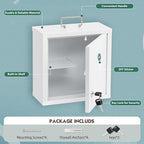 KYODOLED Locking Medicine Cabinet, Medication Lock Box with Key, Wall Mount Medical Cabinet for Safe Medication Storage, 10 * 4.7 * 10 Inch, White