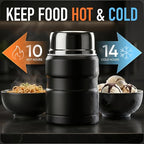 Earth&ME Stainless Steel Thermo For Hot Food 17OZ with Folding Spoon, Vacuum Insulated Food Container, Soup Thermo with Wide Mouth, Insulated Food Jar for Hot & Cold Food, Black