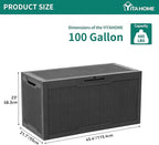 YITAHOME 100 Gallon Resin Deck Box, Weather Resistant Outdoor Storage Box, Lockable Indoor Outdoor Storage for Supplies and Essentials, Black