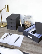 Bigso Oskar Fiberboard Label Frame Document Letter Box - File Organizer Box for Important Paperwork - Durable Document Storage with a Lid & Metal Label Window - 3.3 in x 10.2 in x 13.8 in - White