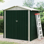 Outdoor Storage Shed, Weather Resistant Garden Shed with Gable Roof & Grid Window, Multi-Use Shed for Bikes, Lawn Mowers, Patio Supplies & Pet Shelter (Green, 6×4FT)