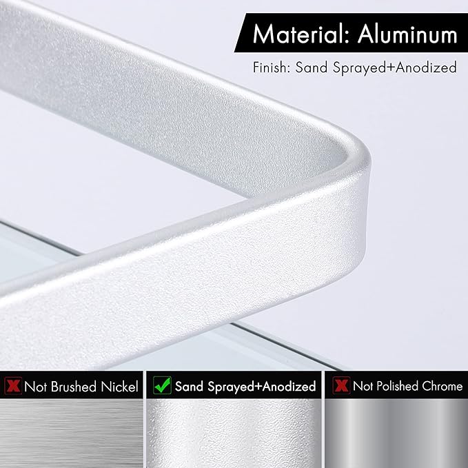 KES Glass Shelf for Bathroom, Glass Floating Shelves Aluminum Tempered Rectangular 1 Tier Extra Thick Silver Wall Mounted, A4126A