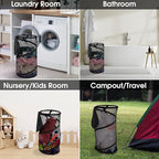 BATTOO Collapsible Laundry Basket with Lid Foldable Mesh Pop Up Hamper with Handles for Laundry Room, Bathroom, Kids Room, College Dorm, Travel, Storage Organizer Black