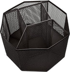 Annova Mesh Desk Organizer Rotate with 5 Compartments Spinning Tidy Candy/Pen Holder Office, Art Supply, Storage, Classroom, Home (Black)