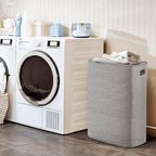 Large Laundry Hamper 16"x13"x22" - Tall Woven Laundry Basket, Cotton Rope Dirty Clothes Hamper, Baby Kids Nursery Wicker Laundry Basket, Bedroom Aesthetic, Soft Laundry Bin, Gray Hamper, 75L