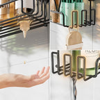 KEGII Shower Caddy Suction Cup with Hooks, Large Capacity Shower Suction Shelf, Heavy Duty Bathroom Organizer, No Drilling Stainless Steel Shampoo Holder for Bathroom Storage, Black