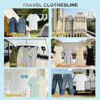 Portable Travel Clothesline, Windproof Clothes Laundry Line with Clothespins & Hang Holes, Indoor & Outdoor Clothes Drying Rope for Hotel, Backyard,Cruise Ships, Camping