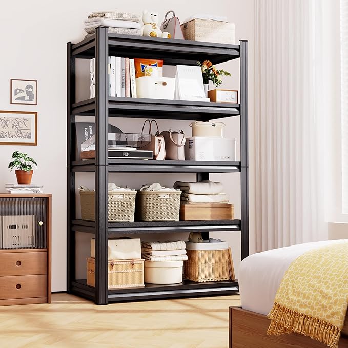 2 Pack Heavy Duty 5-Tier Garage Shelving Unit (2500 LBS Capacity)–71.2"H x 35"W x 16"D Adjustable Metal Storage Rack, Industrial Steel Utility Shelves for Garage, Pantry, Warehouse, and Basement Black