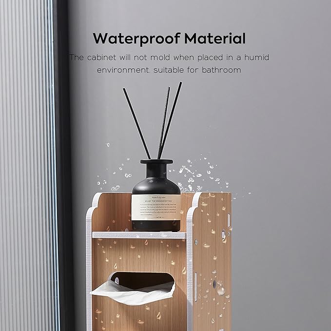Doxo Waterproof Toilet Paper Holder Behind Toilet Storage Cabinet for Restroom, Slim Toilet Paper Storage with Lid (0ak)