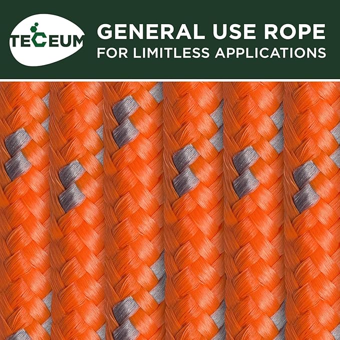 TECEUM Rope – 90 Feet x 1/4 Inch (7mm) – Purple – Strong All-Purpose Utility Rope – Camping, Crafting, Flag Pole, Indoor & Outdoor – Polypropylene Nylon Poly Lightweight Diamond Braided Cord
