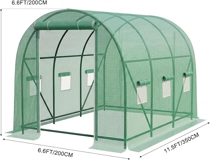 12×7×7 FT Greenhouses for Outdoors Heavy Duty, Large Walk in Green Houses for Outside with 6 Ventilated Mesh Windows & Roll-up Door & Reinforced Frame