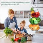 Maxdot 2 Pack 3-tier Hanging Fruit Basket with Sturdy Metal Chain Hanging Wall Fruit Basket for Kitchen Heavy Duty Wire Storage for Potatoes, Onions, Oranges, Bananas, Limes, Lemons