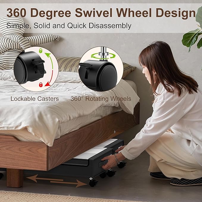 Under Bed Storage with Wheels - 2Pack 60L Underbed Storage Containers with Clear Lid & Label, Rolling Under Bed Storage Bins for Clothes, Shoes, Blankets (XL,Black)