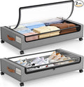 LAMU Under Bed Storage with Wheels, 2 Pack Under Bed Storage Containers with Clear Lid, XXL 60L Underbed Storage Bins, Rolling Under Bed Metal Drawers for Clothes, Blankets, Shoes, Grey