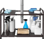 Simple Houseware Under Sink 2-Tier Heavy Duty Expandable Rack Organizer, Adjustable Width 15.75–25 Inches with 4 Shelf Height Levels, Bronze