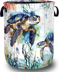 Funny Ocean Sea Turtle Laundry Basket Oxford Cloth Cute Turtles Laundry Hamper With Handle Foldable Portable Clothes Storage Basket Ocean Laundry Bag 18.9"x16.5" For Laundry Room/Bedroom/Bathrooms