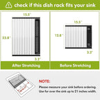 JASIWAY Dish Drying Rack, Roll Up Dryer Rack for Inside Sink, Expandable (12.8"-23.8" D x 15.5" W) 304 Stainless Steel Dish Drainers for Kitchen Counter, Over Sink Cover with Utensil Holder