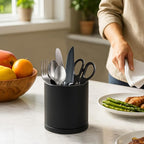 D'vine Dev 360° Rotating Utensil Holder – 5" Kitchen Utensil Crock for Countertop, Modern Cooking Tool Organizer for Kitchen Storage & Décor, Black, 72-X-B-1
