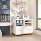 Tribesigns Lateral File Cabinet with Drawer, White Filing Cabinet for Letter/Legal/A4 Size Files, 35.4" Modern Wood File Storage Cabinets Printer Stand with Storage for Home, Office, White Gold