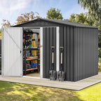 DWVO 7x5FT Outdoor Storage Shed, Roomy Steel Tool Shed with Secure Entrances & Air Circulation for Patio, Lawn, and Backyard, Ideal for Storing Garden Gear, Lawn Tools, and Bikes, Dark Gray